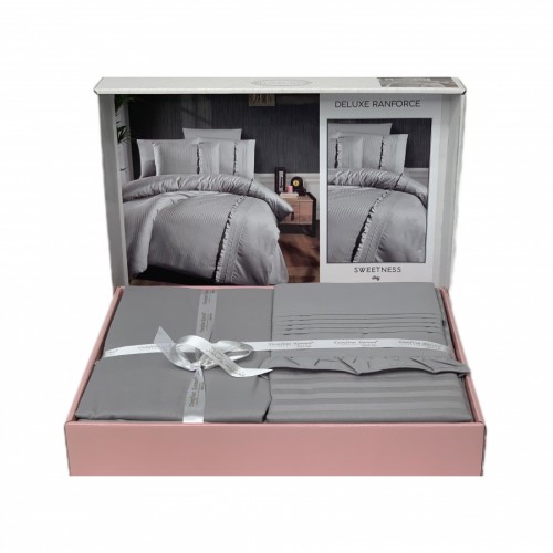 Постельное белье "Карвен" DELUхE ранфорс евро Sweetness grey (Акция)