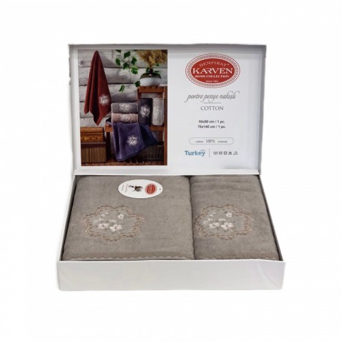 Набор полотенец Карвен "PORTRE " махра 50*90/70*140 HS 1687v2 kahve/бежевый (Акция)