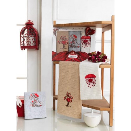 Полотенце кухонное Карвен NILTEKS"LOVE" вафля. 40*60 3шт. НМ 551