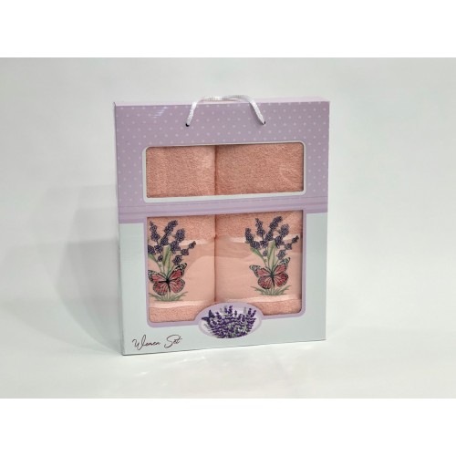 Набор полотенец Карвен "LAVANTA KELEBEK" махра 50*90/70*140 HS 1610 v8 персиковый(акция)