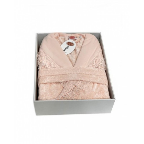 Халат Karven "MAKRAME"с кружевом бамбук женский В 1104 somon/персиковый (Акция)