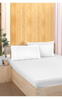 Простынь Карвен Stripe Satin на резинке+наволочки 180*200 +33см/ 50*70(2)+5см сатин beyaz/белый (Акция)