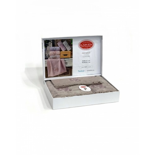 Набор полотенец Карвен " ROSE" махра 50*90/70*140/30*50 HS 1684v3 kahve/т.бежевый