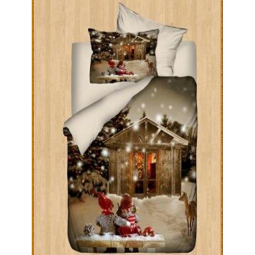 Комплект (детское постельное белье) 3D ранфорс Christmas D019 (1235) светло-бежевый