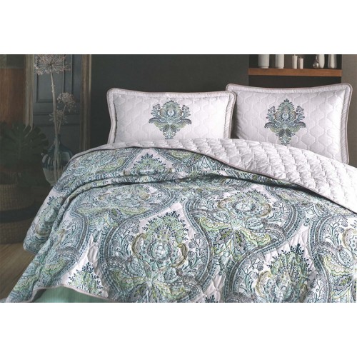 Комплект KARVEN (покрывало стеганное с принтом) хлопок 1.5сп 2 пр (180*240 / 50*70) Y 923 RUMA v1 Mint (Акция)