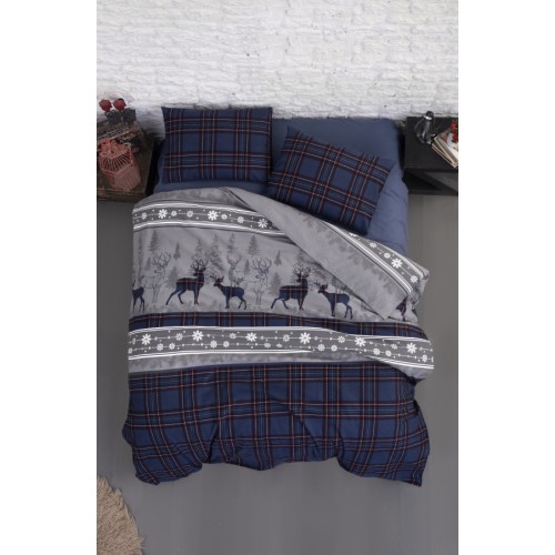 Постельное белье Карвен фланель евро N244 HAPPINESS NAVY BLUE