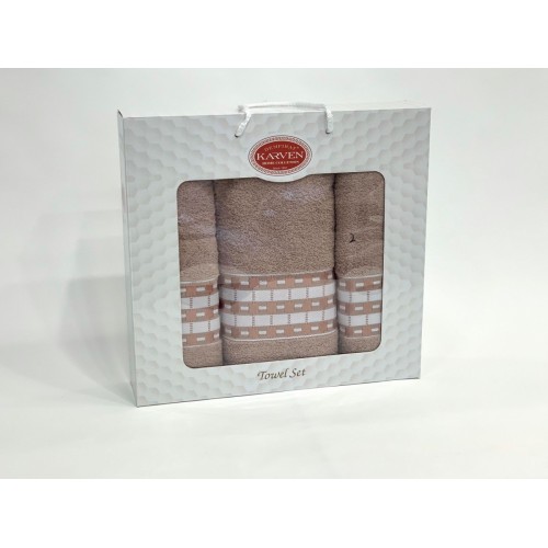 Набор полотенец Карвен "YOL SERITLI" махра 50*90(2)/70*140 HS1651v5 т/бежевый