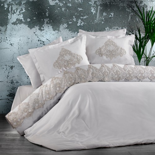 Постельное белье Zebra casa сатин с кружевом евро N169 OREON gri