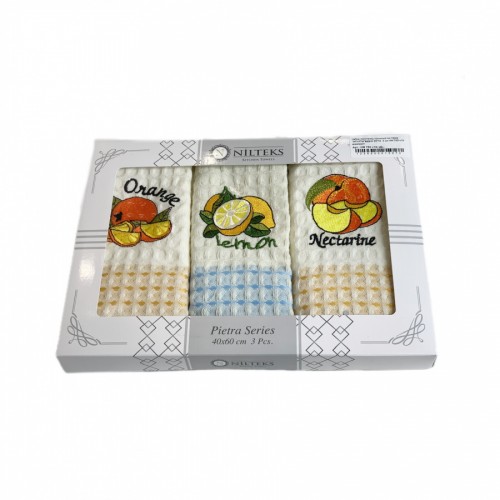 Набор полотенец кухонный NILTEKS "ФРУКТЫ"вафля 35*45 3 шт.НМ 752 v13 крем/желт