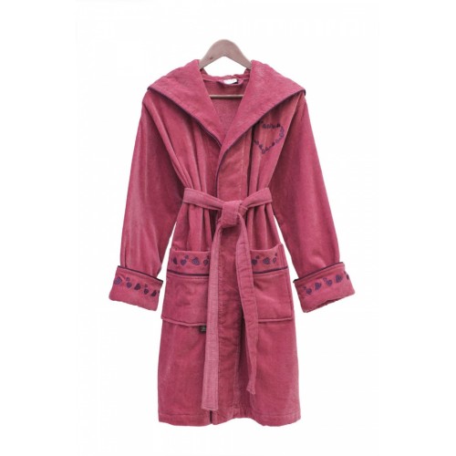 Халат Каrven "СЕРДЦЕ"женский с капюшоном велюр B 1108 розовая фуксия L/XL