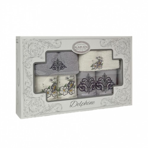 Набор полотенец в коробке Карвен "DAMAKS" махра 30*50(2)/ 50*90(2)/70*140(2) HS1718 св.серый