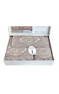 Набор полотенец Карвен "DAMASK"гипюр с кружевом,бамбук 30*50/50*90/70*140 HS1717 v4 lila/лиловый
