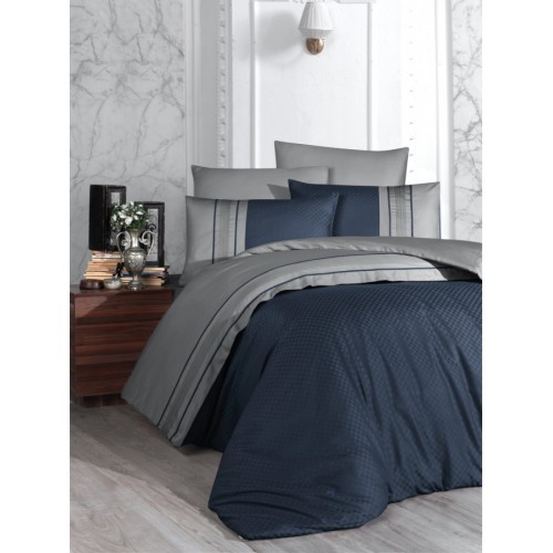 Постельное белье (Сатин де люкс) евро (Square Duet Denim Grey)