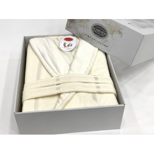 Халат Каrven"KADIFE FLOSLU" мужской велюр В 1078 кремовый