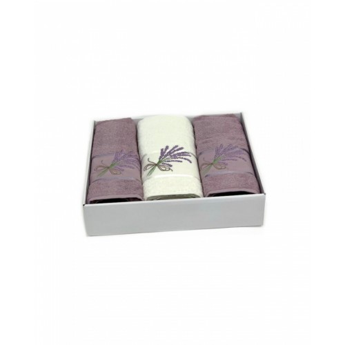 Набор полотенец Карвен "LAVANTA " махра 50*90(2)/70*140 HS 1607 v5 крем/сиреневый