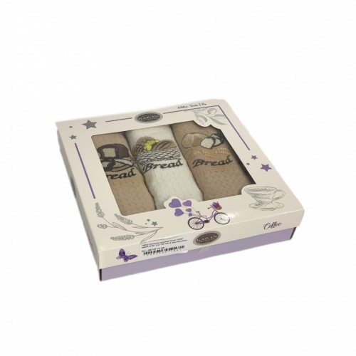 Набор полотенец кухонный Karven "ХЛЕБ" вафля 40*60 3 шт. НМ 746 v4 капуч/крем/капуч