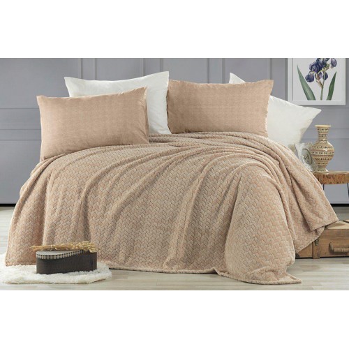 Плед KARVEN Super Soft "BENZIA" 200*220 п/э евро Р 944 бежевый (Акция).