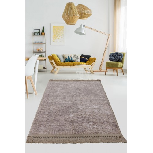 Ковер Карвен BUKET SACAKLI/софт жаккард с бахрамой 80*150 KV 026 kahve/т.бежевый