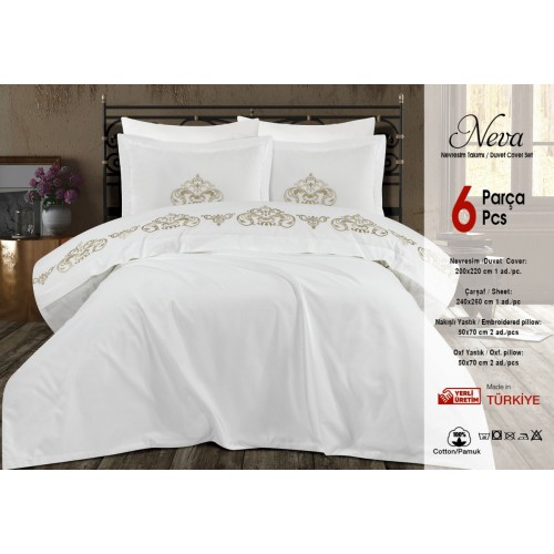 Постельное белье BATUNUR "NEVA" акфил с вышивкой евро N270 v1 крем/золото