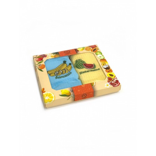 Набор полотенец кухонный "БАНАН" вафля 40*60-2шт. НМ515-V17 голубой/желтый