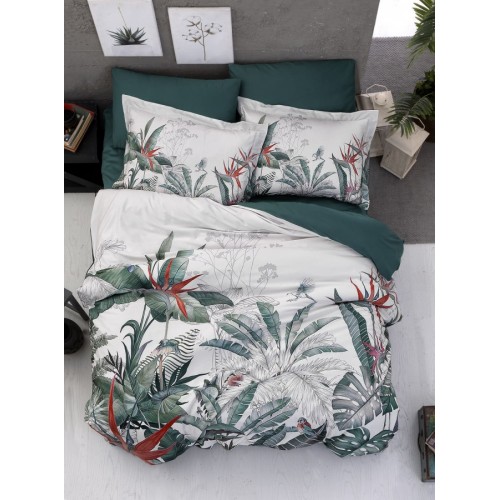 Постельное белье "Карвен" (сатин 3D) евро Palm Garden oil green