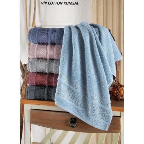 Полотенце Карвен Vip Cotton"KUMSAL" 80*150 1шт.махра Н 3254