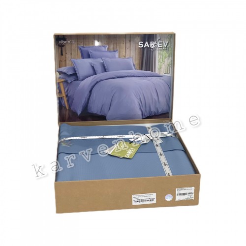 Постельное белье "Sarev"dobby евро N194/1 OLIVE ARMURLU v11/Mavi