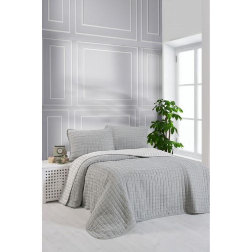 Комплект KARVEN "MUSLIN KARE" (покрывало+2 наволочки) хлопок евро Y837-kare-V4 gri/серый (Акция)