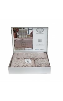Набор полотенец Карвен "DAMASK"гипюр с кружевом,бамбук 30*50/50*90/70*140 HS1717 v3 pudra/пудровый