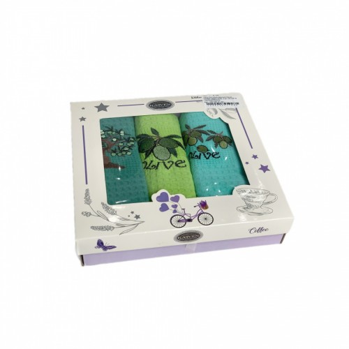 Набор полотенец кухонный Karven "ОЛИВА" вафля 40*60 3 шт. НМ 746 v2 т.зел/салат/бирюза