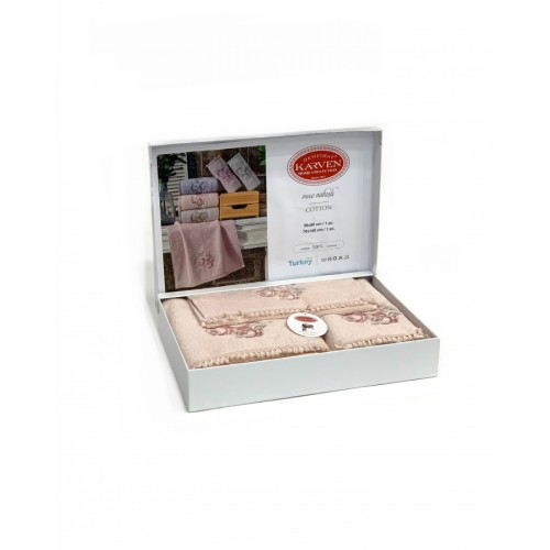 Набор полотенец Карвен " ROSE" махра 50*90/70*140/30*50 HS 1684v5 somon/ персик