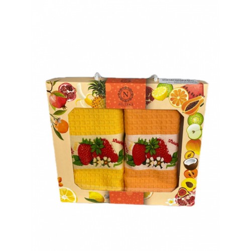 Набор полотенец кухонный NILTEKS"КЛУБНИКА"вафля 40*60 2 шт.НМ 754 v18 желт/оранж