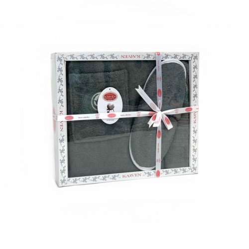 Набор для сауны KARVEN мужской махра (75*150/50*90+тапки) B355(V-3)-9 gri-ye?il/серо-зеленый