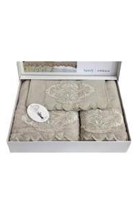 Набор полотенец Карвен "DAMASK"гипюр с кружевом,бамбук 30*50/50*90/70*140 HS1717 v1 bej/бежевый