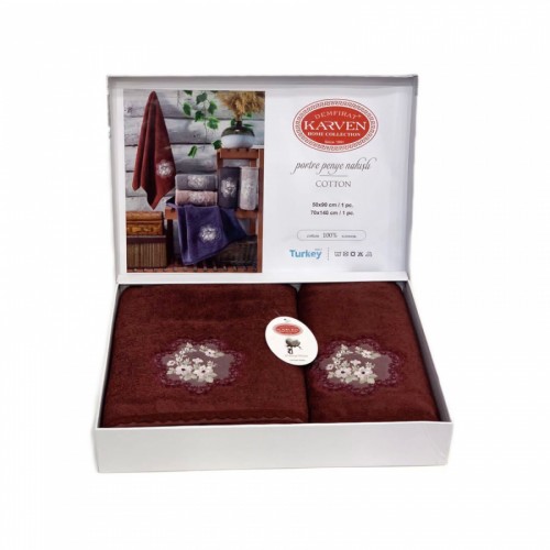 Набор полотенец Карвен "PORTRE " махра 50*90/70*140 HS 1687v6 bordo/бордовый (Акция)