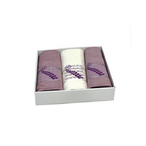 Набор полотенец Карвен "KIVRIMLI YAPRAK"махра 50*90(2)/70*140 HS 1623 v1 кремовый