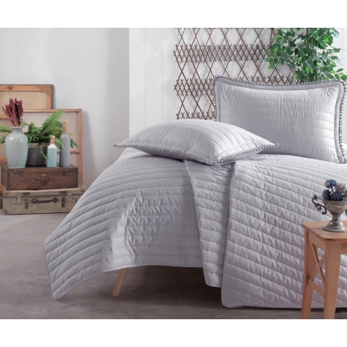 Комплект KARVEN (покрывало стеганное однотонное) хлопок евро 3 пр.(260*240 / 50*70) Y 922 PEDRA v2 Gri (Акция)