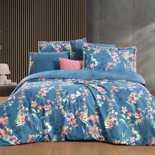 Постельное белье "Sarev" (300 tc) сатин евро N348 LETICIA v1/Mavi.