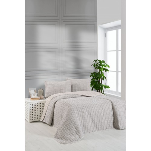 Комплект KARVEN "MUSLIN KARE" хлопок 1.5 сп. 2 пр (160*240 / 50*70) Y836-kare-V7 bej/бежевый (Акция)