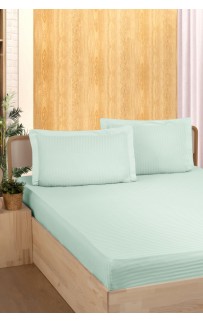 Простынь Карвен Stripe Satin на резинке+наволочки 180*200 +33см/ 50*70(2)+5см сатин mint/ментоловый (Акция)