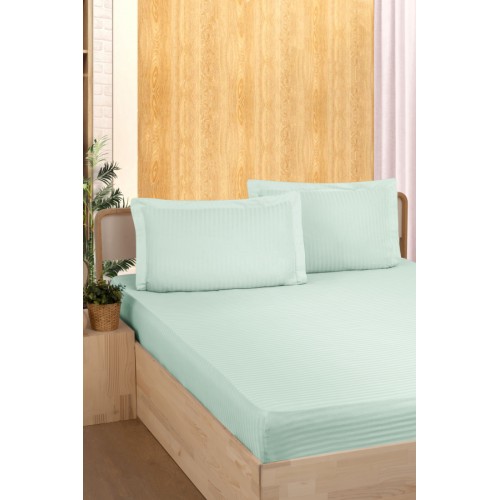Простынь Карвен Stripe Satin на резинке+наволочки 180*200 +33см/ 50*70(2)+5см сатин mint/ментоловый (Акция)