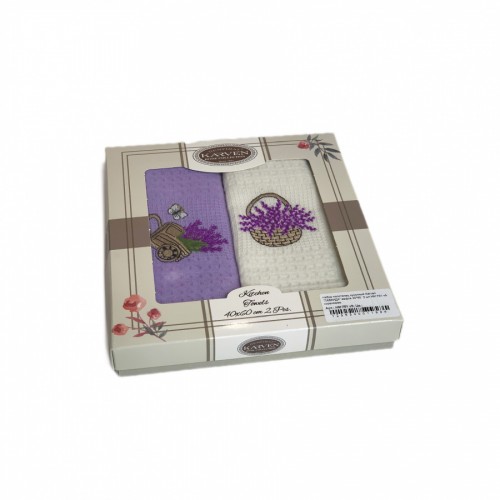 Набор полотенец кухонный Karven "ЛАВАНДА" вафля 40*60 2 шт.НМ 751 v5 сирен/крем