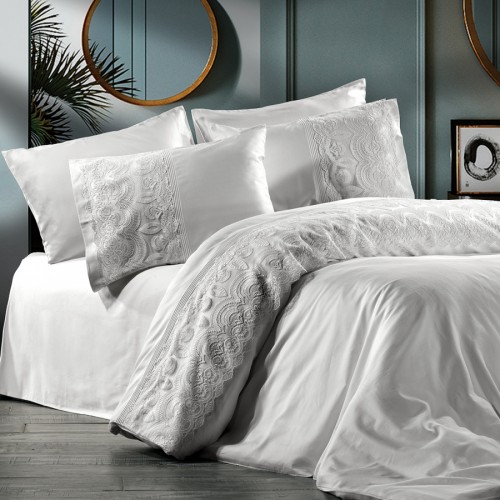 Постельное белье Zebra casa сатин с кружевом евро N169 MANTOVA gri