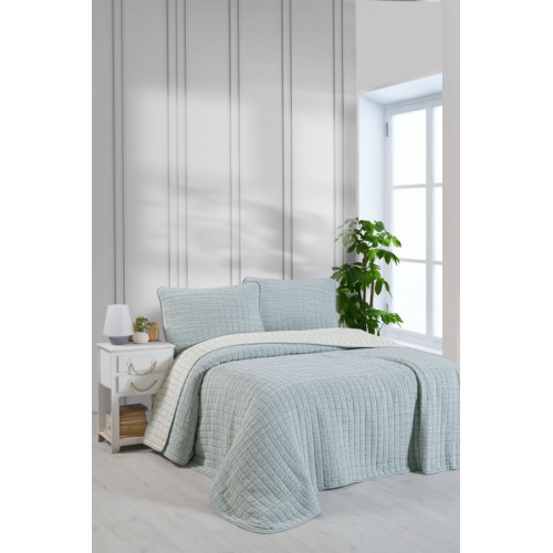 Комплект KARVEN "MUSLIN KARE" хлопок 1.5 сп. 2 пр (160*240 / 50*70) Y836-kare-V5 yesil/зеленый (Акция).