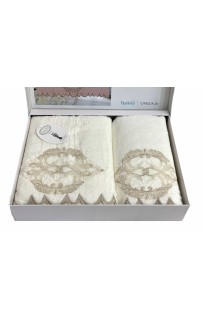 Набор полотенец Карвен "DAMASK"гипюр с кружевом,бамбук 50*90/70*140 HS1716 v2 krem/кремовый