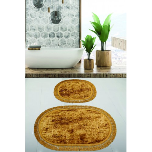 Набор ковриков для ванной Карвен BUKET SACAKLI OVAL/софт жаккард с бахрамой KV 417 cikolata/шоколад.