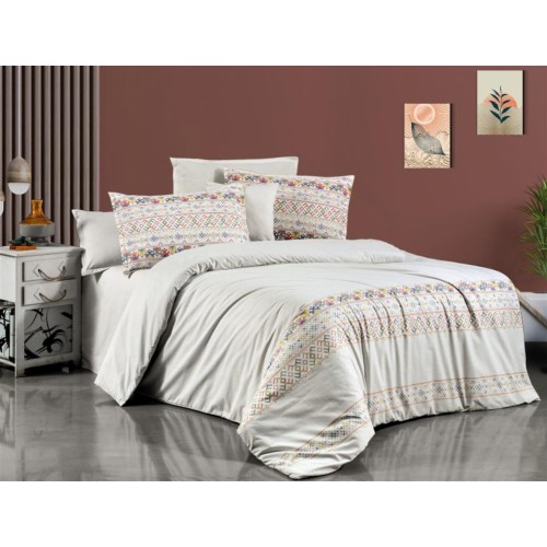Постельное белье "Sarev Bazaar" ранфорс в сумке 1.5 спальное N306 NEVLA v1 Ekru (Акция)