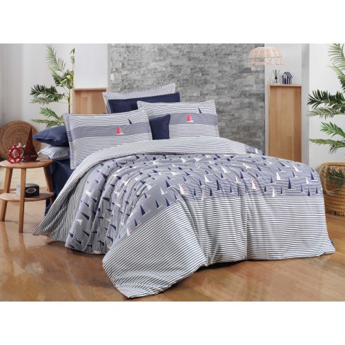 Постельное белье Sarev LEROS ARMURLU Поплин 1,5 сп. v1/Mavi