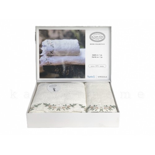 Набор полотенец Карвен "KANAVICE"гипюр с кружевом,бамбук 50*90/70*140 HS 1712 krem/кремовый