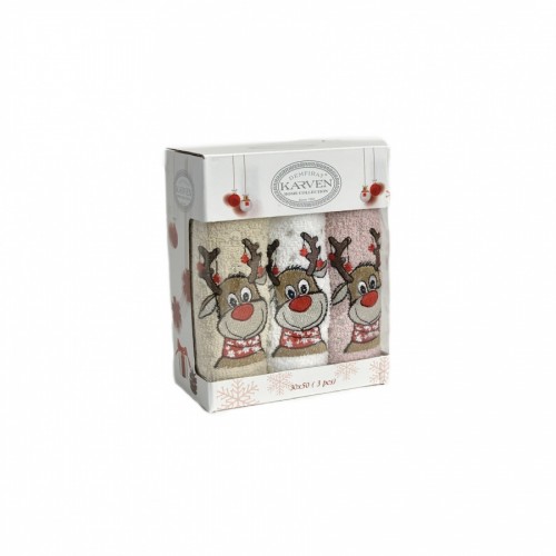 Набор полотенец кухонный Карвен "Новый год" махра 30*50 3 шт. НМ 737 v3 олени (Акция)